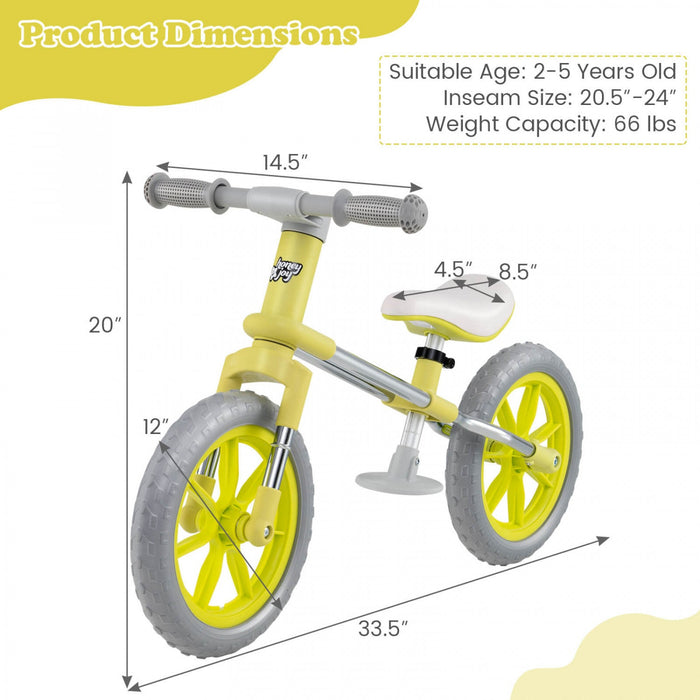 Honeyjoy 12" Balance Bike 2 Wheels Children's Bicycle With Adjustable Seat Green