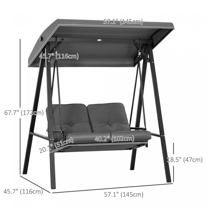 Outsunny 2 Seater Covered Outdoor Swing Chair Porch Swing Bench Lounger Hammock With Removable Cushi