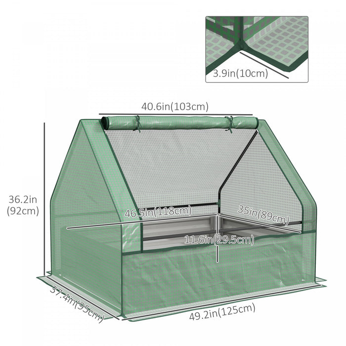 Outsunny 4' X 3' Raised Garden Bed With Mini Greenhouse, Galvanized Outdoor Planter Box With Cover, 