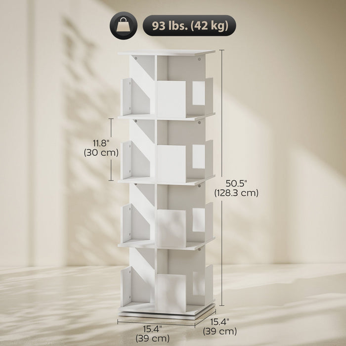 HOMCOM 4 Tier Rotating Bookshelf 360° Revolving Bookcase with Cubbies White