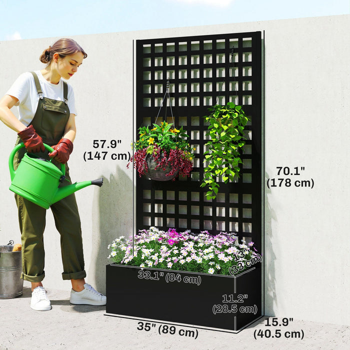 Outsunny Galvanized Planter Box with Trellis, 35" x 16" x 70"