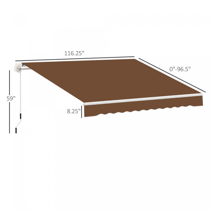 Outsunny 10' X 8' Manual Retractable Awning Shelter W/ Crank, Coffee