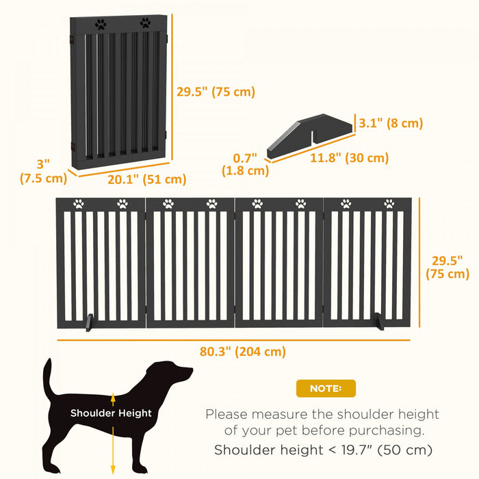 Pawhut Freestanding Pet Gate 4 Panel Dog Barrier Folding Safety Fence With Support Feet Up To 80.25\"