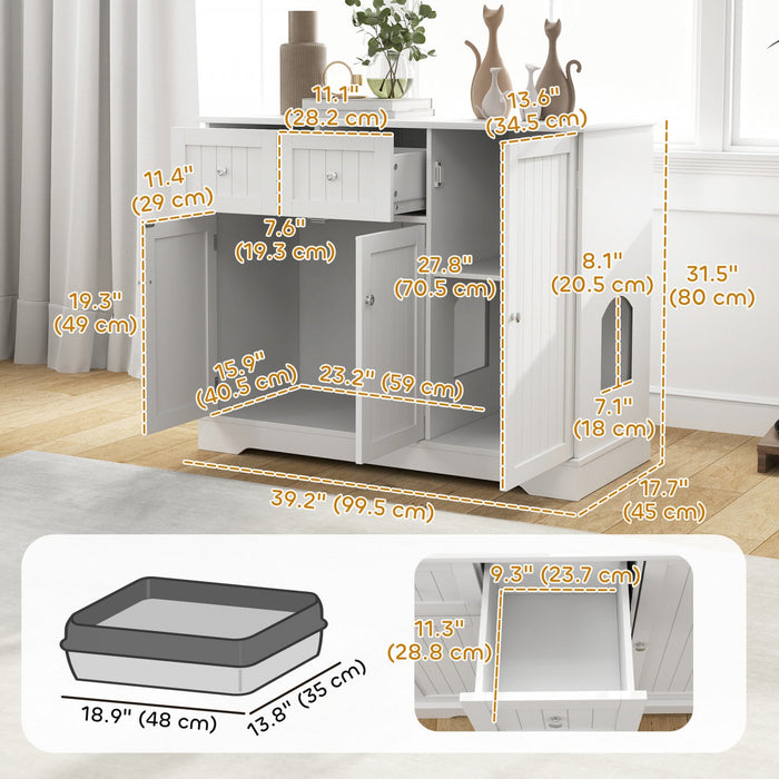 Pawhut Cat Litter Box Enclosure, Hidden Litter Box Furnitrue Indoor Cat House With Drawer, Storage, 