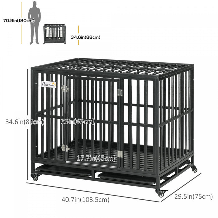 Pawhut Heavy Duty Steel Dog Crate Kennel Pet Cage With Wheels For Portability And A Door For Conveni