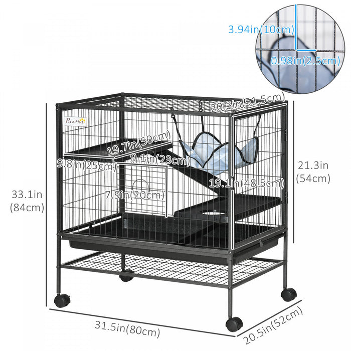 Pawhut Small Animal Cage With Wheels, Pet Playpen For Ferrets, Chinchillas, Guinea Pigs, Kittens, Wi