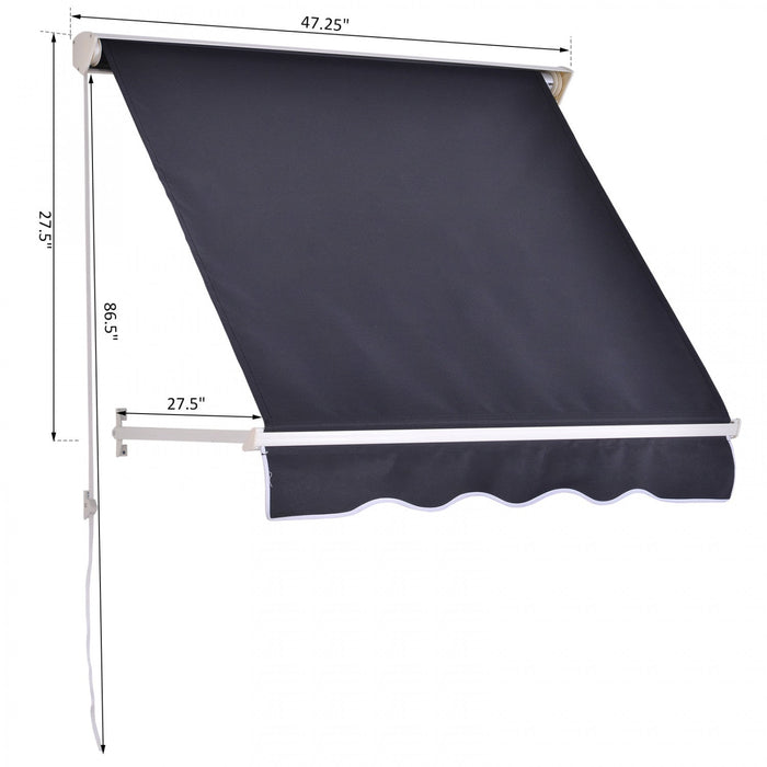 Outsunny 4'x 2' Retractable Window Door Awning Patio Canopy Outdoor Sun Shade Shelter Dark Grey