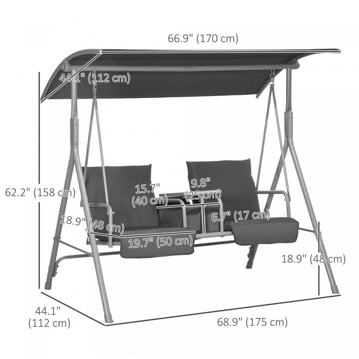 Outsunny 2-seat Patio Swing Chair With Adjustable Canopy, Centre Table