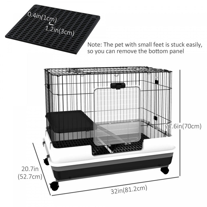 Pawhut 28\"h 2-level Small Animal Cage Rabbit Hutch With Universal Lockable Wheels, Slide-out Tray Fo