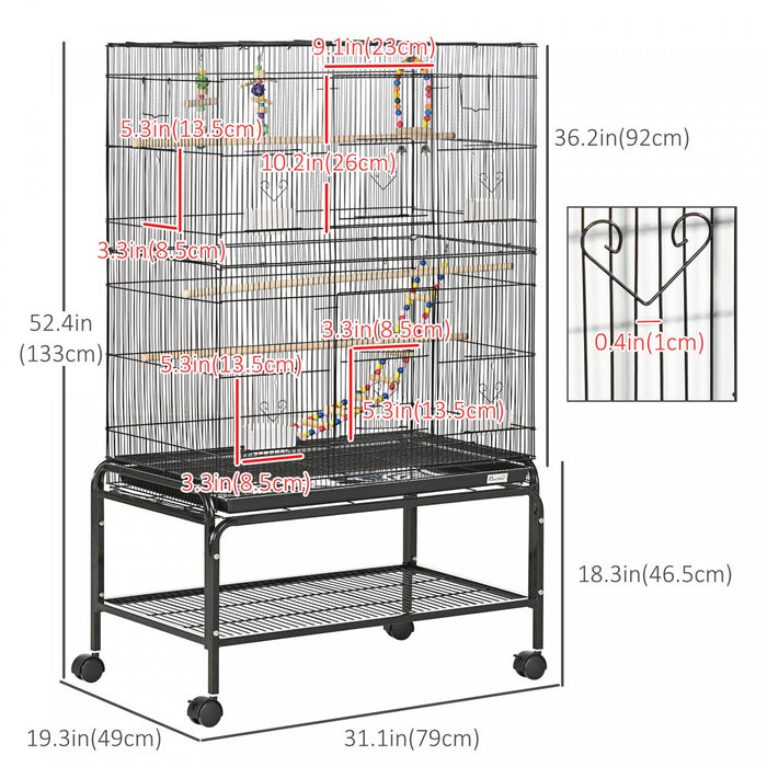 Pawhut Bird Cage With Rolling Stand, Toys, For Budgies Canaries Finches Lovebirds Parakeets, Parrot 