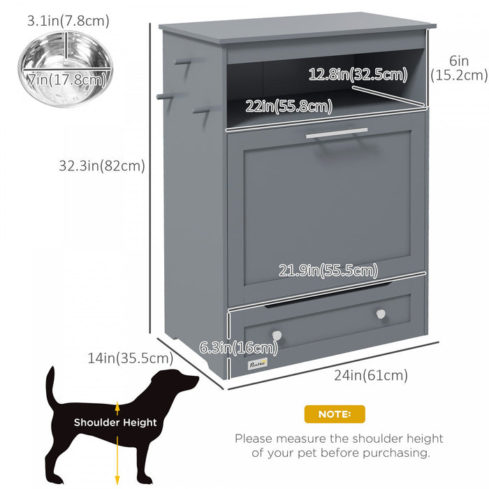 Pawhut Pet Feeder Station Storage Cabinet, Dog Food Storage Container With Dog Raised Bowls And Hang