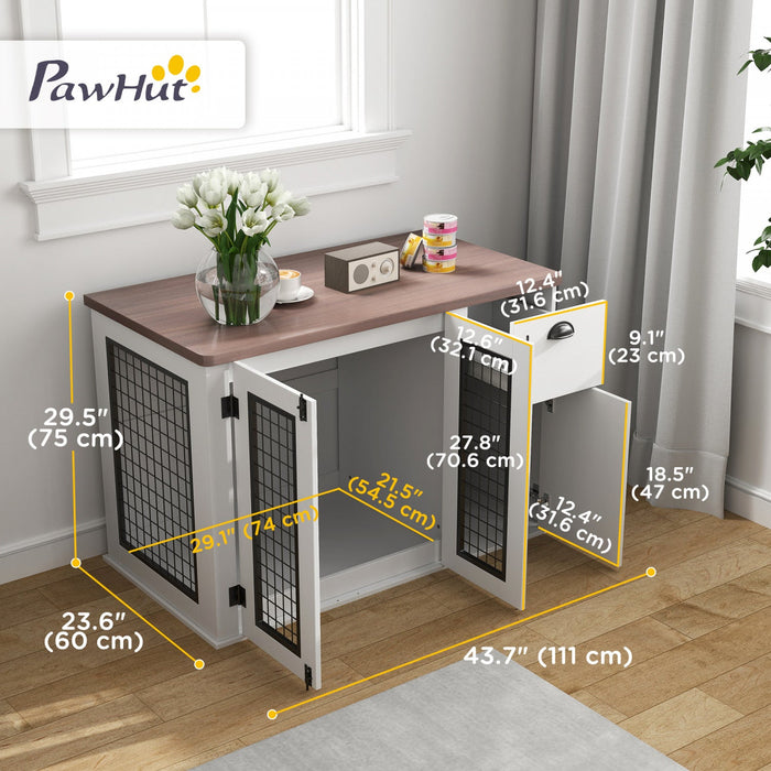 Pawhut Dog Crate Furniture, 44\" Dog Kennel Furniture With Double Doors, Storage, Drawer, Dog Cage Fo