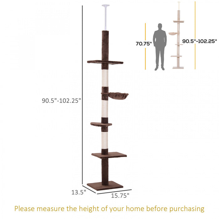 Pawhut 8.5ft Cat Climbing Tree 5-tier Kitty Activity Center Floor-to-ceiling Cat Climber Toy With Sc