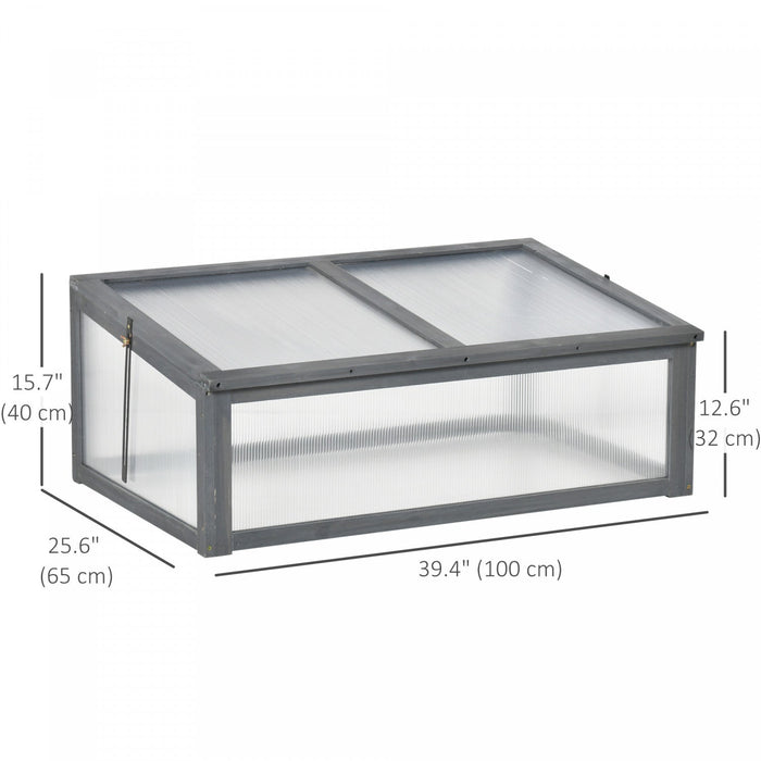 Outsunny 39\" X 26\" X 16\" Wooden Cold Frame Polycarbonate Planter Box, Grey