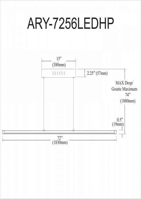 Dainolite Array LED Horizontal Pendant 56w 72\" Matte White Finish White Acrylic Diffuser Lamp