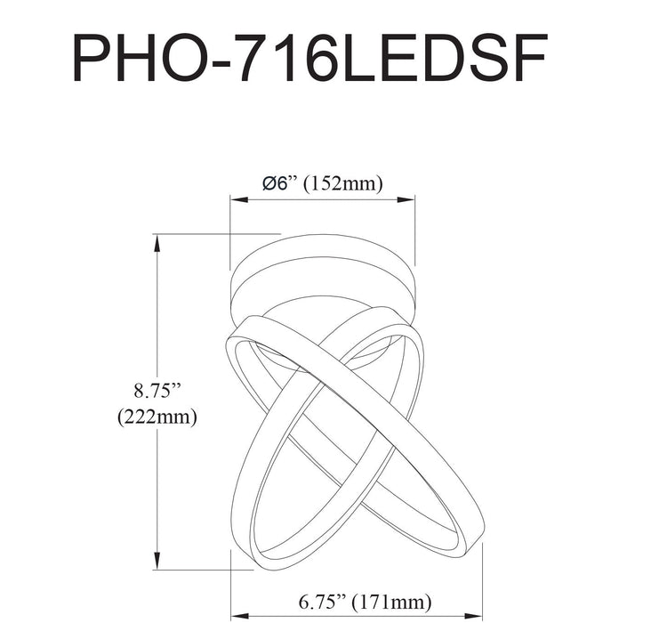 Dainolite Philo LED Semiflush Mount 20w Matte Black White Silicone Diffuser Lamp