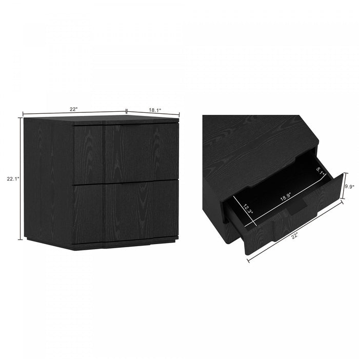 Clive Mid-Century Modern 22\" Nightstand in Black (2-Drawer) 