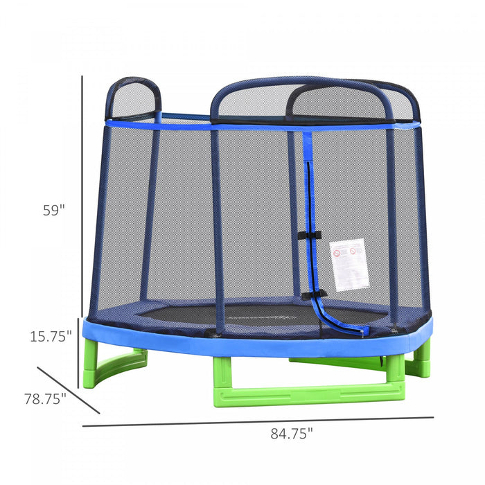 Outsunny 84.75\" Kids Trampoline 7 Ft Indoor Outdoor Trampolines With Safety Net Enclosure Built-in Z