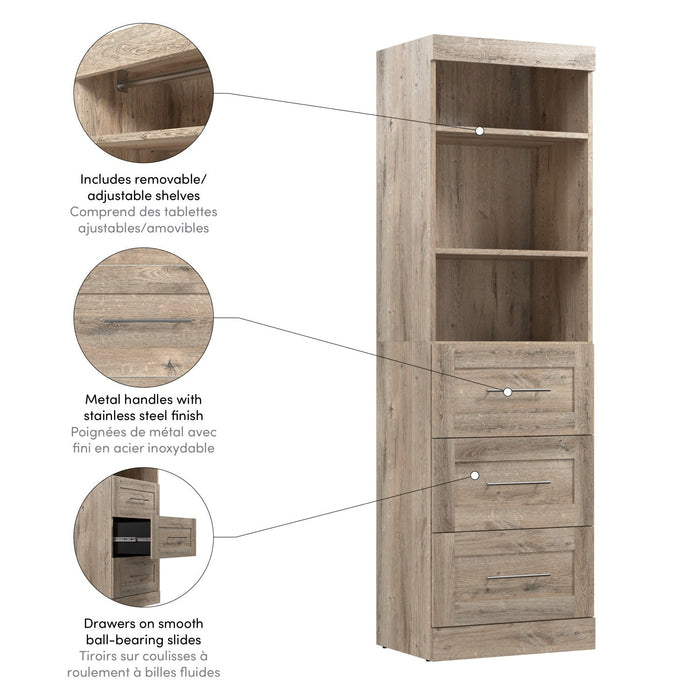 Bestar Pur 25 W Closet Organizer with Drawers - Rustic Brown