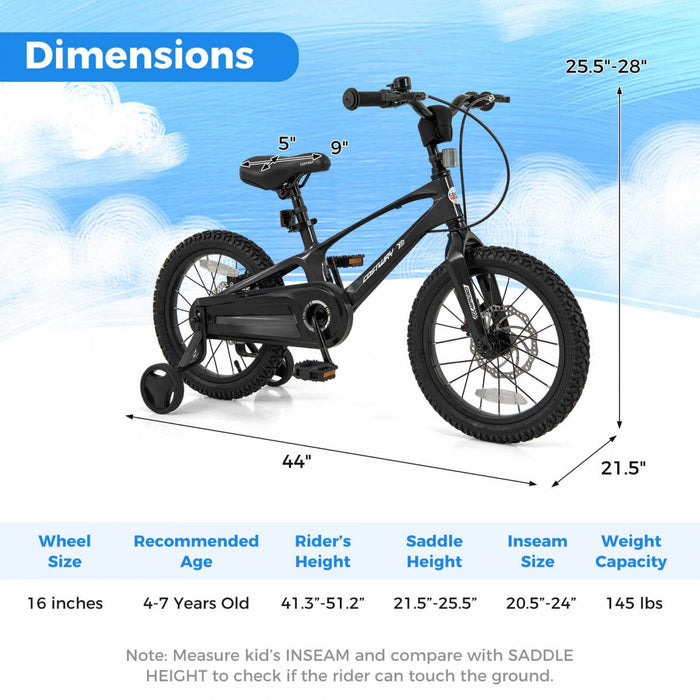 Costway 16" Kid's Bike With Adjustable Handlebar & Saddle Dual Disc Brakes Black