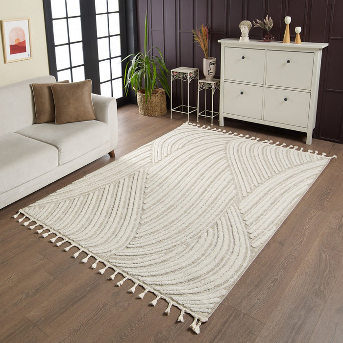 Quinto Brushed Beige Waves Shag Area Rug - 2'7\" x 8'