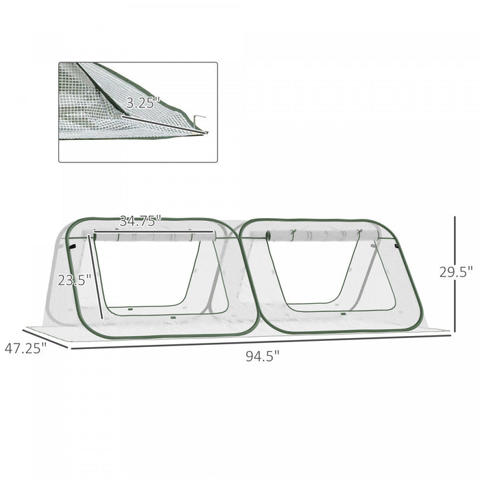 Outsunny 95\" X 47\" X 30\" Pop Up Mini Greenhouse With Roll Up Doors & Portable Zipper Bag For Plants 
