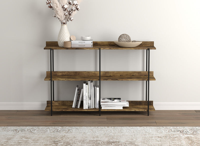 Premium 34” Console Table With 2 Shelves - Brown Reclaimed Wood With Black Metal 