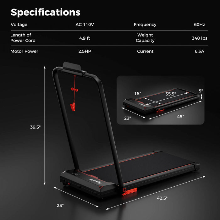Costway 3 In 1 Folding Treadmill With Remote Control Led Display And App For Home Red