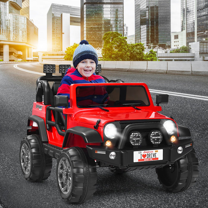 Costway 12v Kids Ride On Car 2 Seater Truck Rc Electric Vehicles W/ Storage Room Red