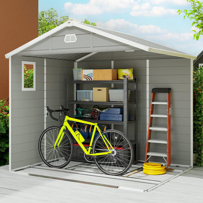 Outsunny 8' x 6' Plastic Garden Storage Shed with Air Vents, Light Grey