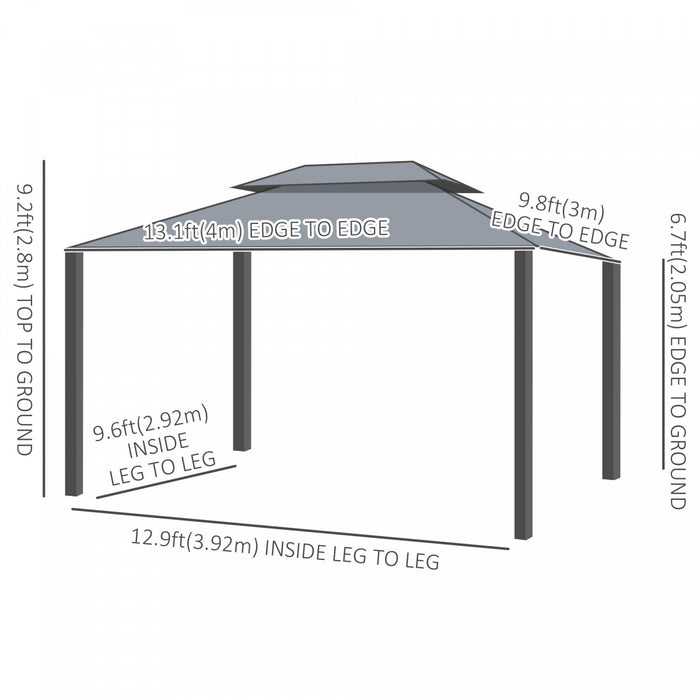 Outsunny 10x13ft Garden Gazebo Double-tiered With Curtain Outdoor Shelter Backyard Canopy Grey