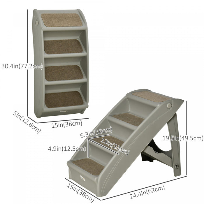 Pawhut 4-level Portable Dog Stairs, Foldable Dog Steps For Small Dogs, Lightweight Cat Steps, With N