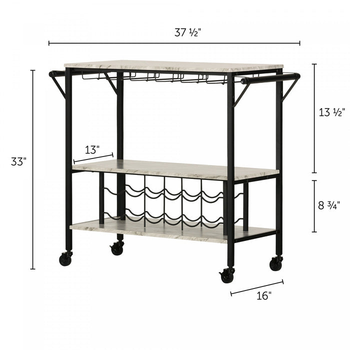 Maliza Bar Cart With Wine Bottle Storage And Wine Glass Rack - Faux Carrara Marble 