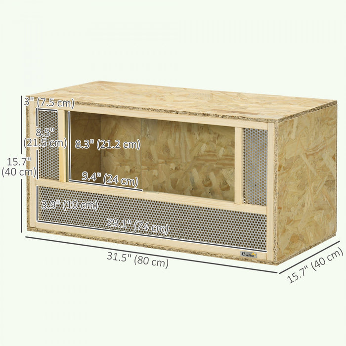 PawHut 34 Gallon Reptile Terrarium, 31.5" x 16" x 16" Reptile Tank with Sliding Door, Jumping Spider Enclosure for Chameleon, Lizard, Snake, Frog, Turtle