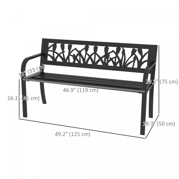 Outsunny 49" Garden Bench With Slatted Seat For Backyard, Lawn, Black