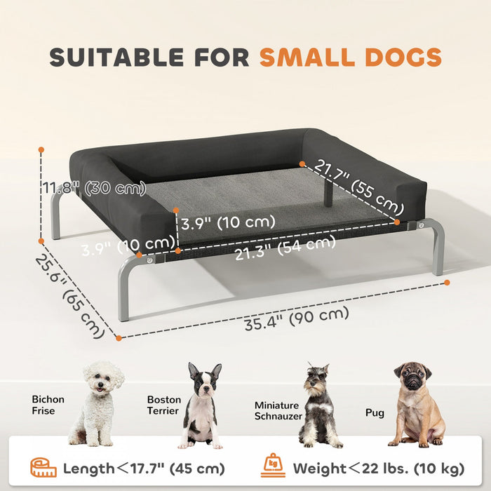 PawHut Elevated Dog Bed, Portable Raised Dog Cot with Breathable Mesh, Metal Frame, Indoor & Outdoor Bolster Pet Cot Bed with Removable and Water-Resistant Bolsters, Black