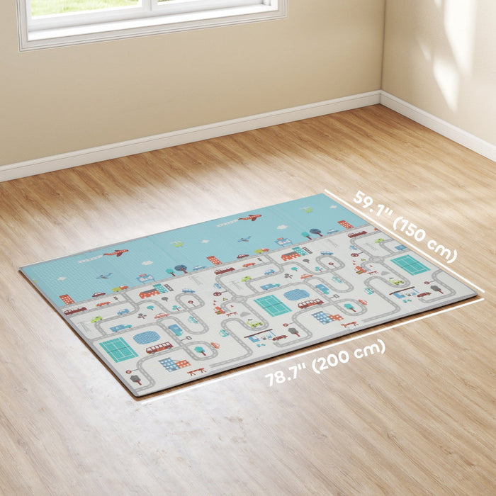Qaba Baby Play Mat, 79" x 59" x 0.4", Foldable and Reversible Large Foam Playmat, Waterproof & Anti-Slip Portable Baby Floor Mat for Toddlers, Indoor Outdoor Use, Track & Elephant