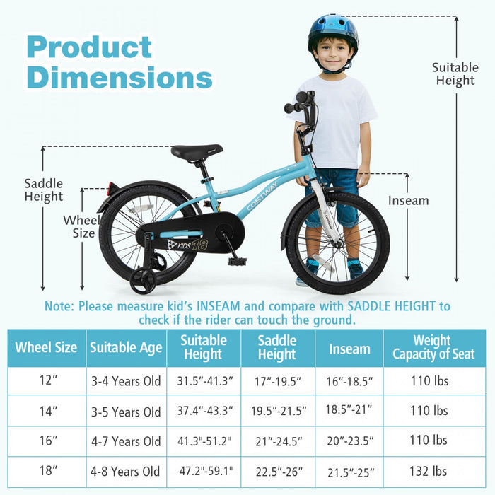 Costway 18" Kids Bike For 4-8 Years Old Boys & Girls With Adjustable Seat Handbrake Reflectors Blue