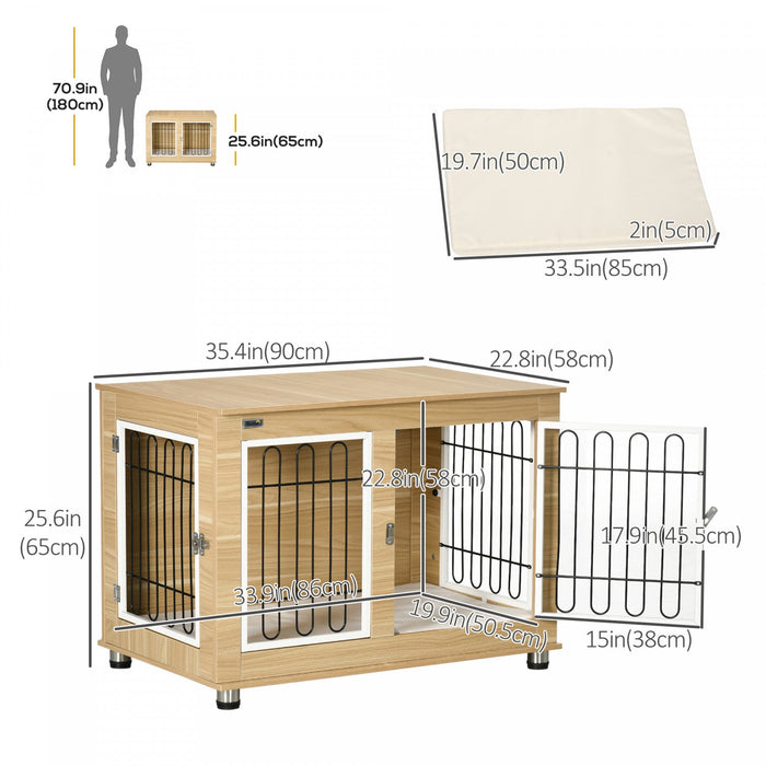 Pawhut Pet Crate End Table With Soft Cushion, Double-door Dog Crate Furniture For Medium Large Dogs,