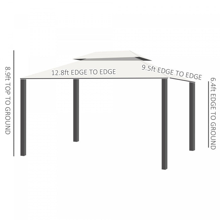 Outsunny 10 X 13ft Aluminum Frame Gazebo Canopy Double Tier Garden Shelter With Netting And Curtains