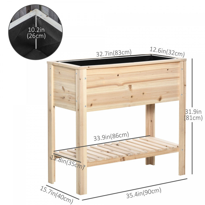 Outsunny Wooden Raised Garden Bed Standing Elevated Planter Box With Storage Shelf For Flowers, Vege