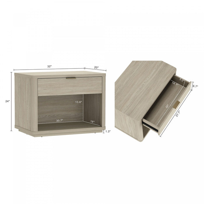 Evelyn Modern 32\" Nightstand in Natural (1-Drawer) 