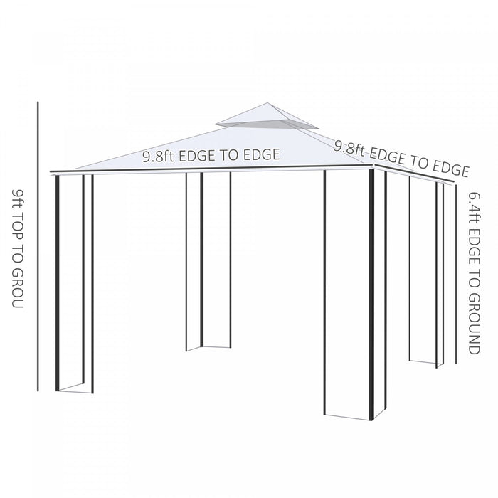Outsunny 10' X 10' Steel Outdoor Patio Gazebo Canopy With Removable Mesh Curtains, Display Shelves, 