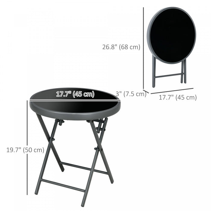 Outsunny 18" Outdoor Folding Table With Tempered Glass Top, Black