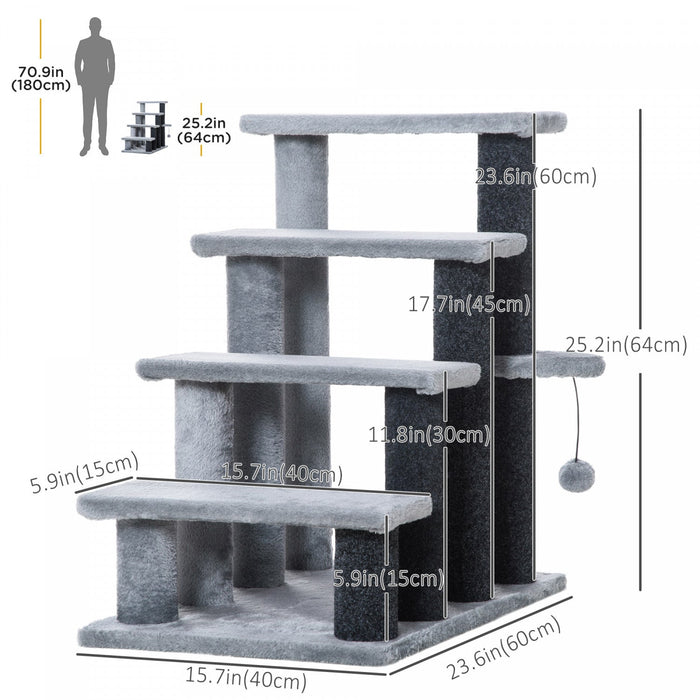 Pawhut Cat Stairs 4 Steps For Bed, Couch With Scratching Posts, Small Cat Tree For Indoor Cats With 
