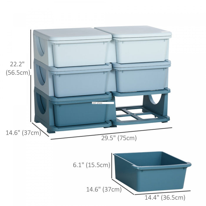 Qaba Kids Toy Storage Organizer With 6 Plastic Bins, 3 Tier Drawer Chest Utility For Kids Bedroom Nu