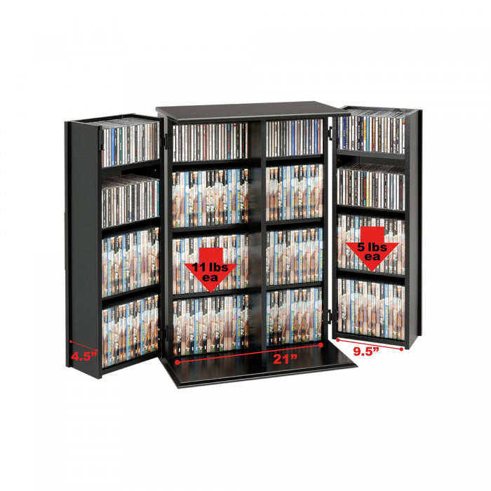 Locking Media Storage Cabinet with Shaker Doors - Black