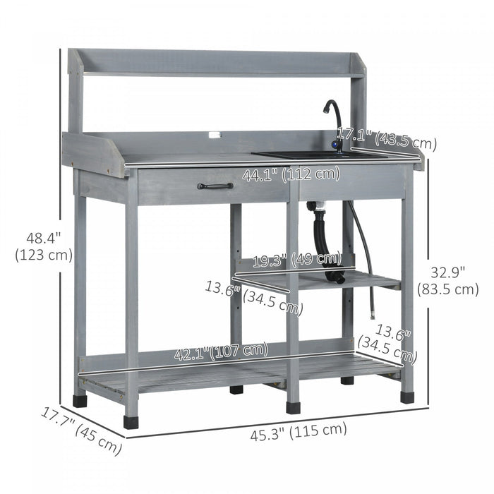 Outsunny Potting Bench Table, Garden Work Bench Workstation with Drawer
