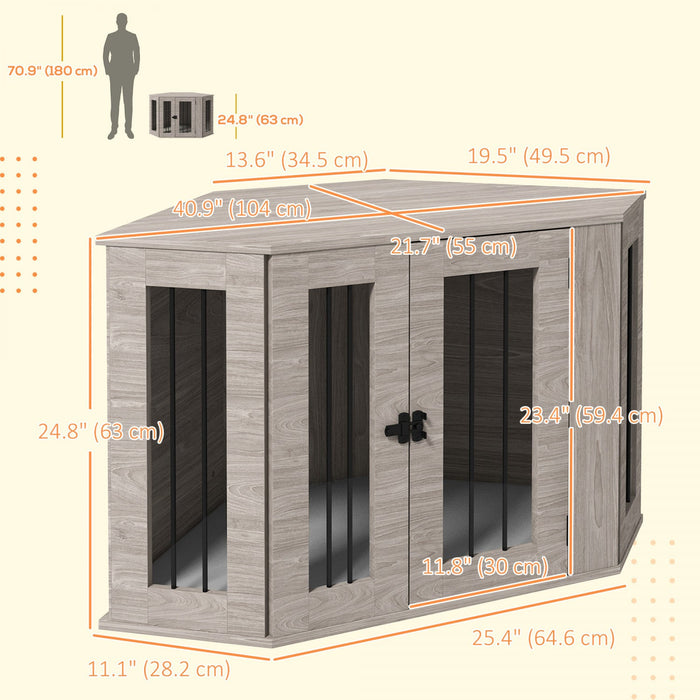Pawhut 41\" Dog Crate Furniture, Corner Dog Crate End Table For Medium And Small Dogs, Indoor Dog Cag