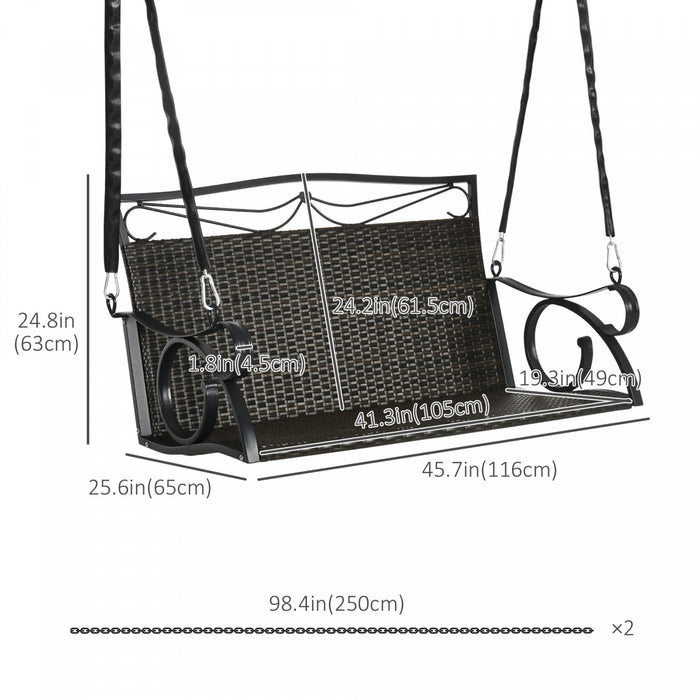 Outsunny 2-person Wicker Porch Swing Hanging Swing Bench With Steel Chains